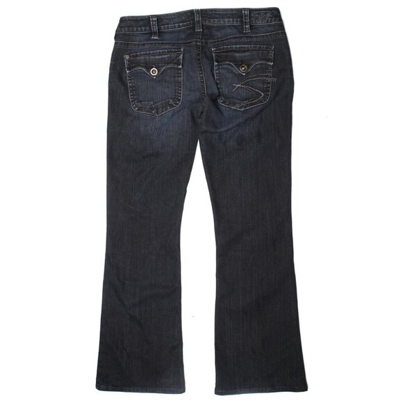 Silver Pioneer Bootcut Flare Jeans Stretch Low-Mid Rise Dark Wash Denim Indigo - Picture 2 of 10